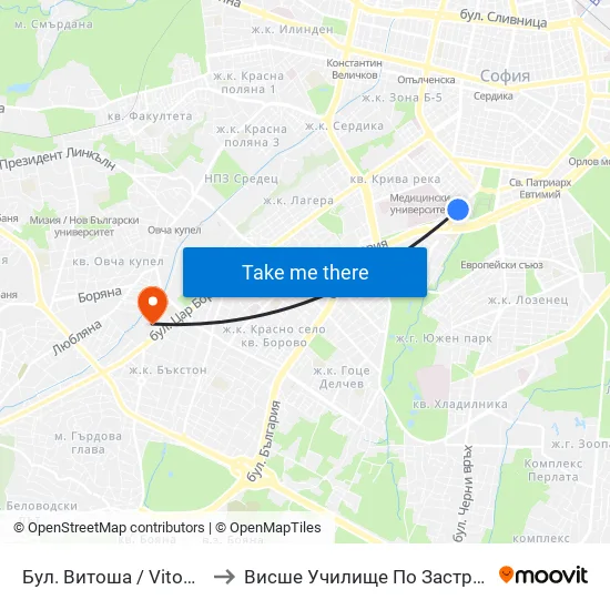 Бул. Витоша / Vitosha Blvd. (0301) to Висше Училище По Застраховане И Финанси map