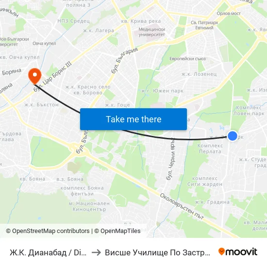 Ж.К. Дианабад / Dianabad (0603) to Висше Училище По Застраховане И Финанси map