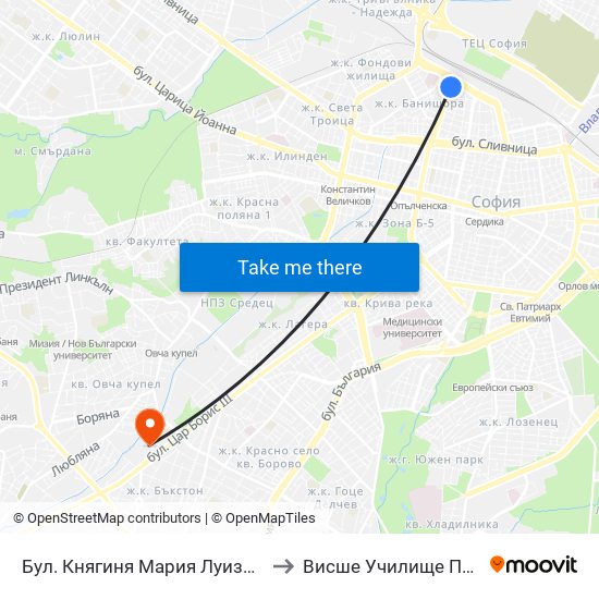 Бул. Княгиня Мария Луиза / Knyaginya Maria Luiza Blvd. (0323) to Висше Училище По Застраховане И Финанси map