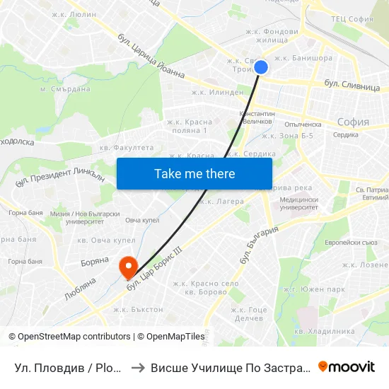 Ул. Пловдив / Plovdiv St. (2420) to Висше Училище По Застраховане И Финанси map