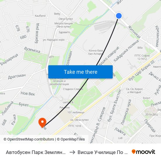 Автобусен Парк Земляне / Zemlyane Bus Depot (0080) to Висше Училище По Застраховане И Финанси map