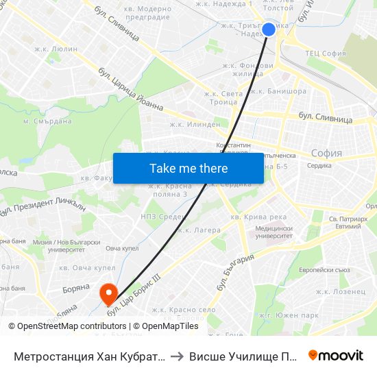 Метростанция Хан Кубрат / Khan Kubrat Metro Station (2477) to Висше Училище По Застраховане И Финанси map