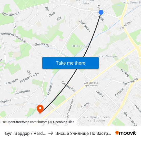 Бул. Вардар / Vardar Blvd. (0293) to Висше Училище По Застраховане И Финанси map