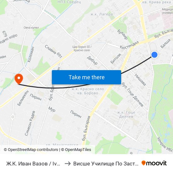 Ж.К. Иван Вазов / Ivan Vazov Qr. (0625) to Висше Училище По Застраховане И Финанси map