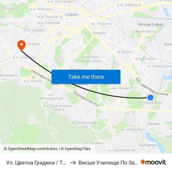 Ул. Цветна Градина / Tsvetna Gradina St. (2257) to Висше Училище По Застраховане И Финанси map
