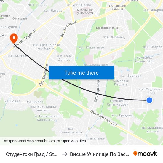 Студентски Град / Students' Town (1694) to Висше Училище По Застраховане И Финанси map