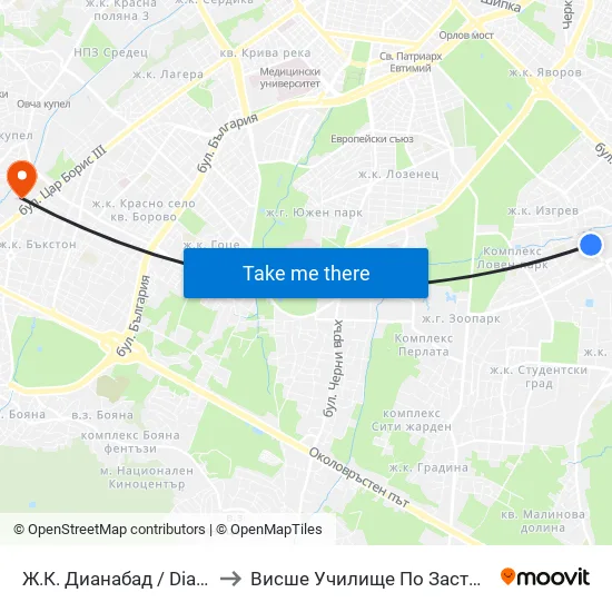 Ж.К. Дианабад / Dianabad Qr. (0627) to Висше Училище По Застраховане И Финанси map