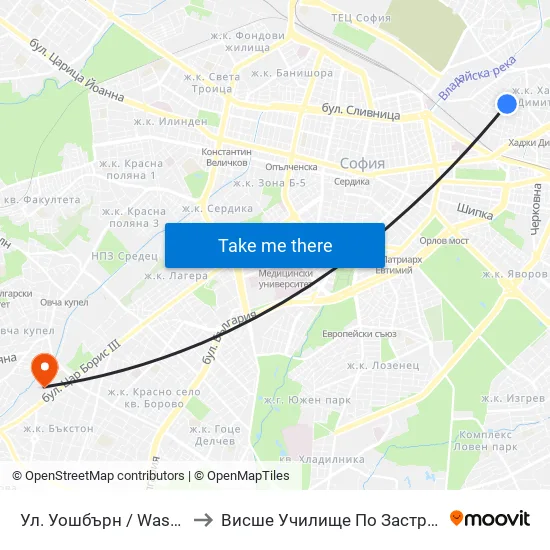 Ул. Уошбърн / Washburn St. (2222) to Висше Училище По Застраховане И Финанси map