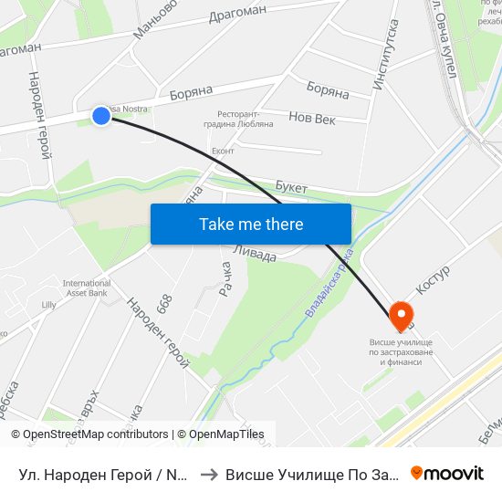 Ул. Народен Герой / Naroden Geroy St. (2053) to Висше Училище По Застраховане И Финанси map
