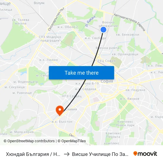 Хюндай България / Hyundai Bulgaria (1635) to Висше Училище По Застраховане И Финанси map