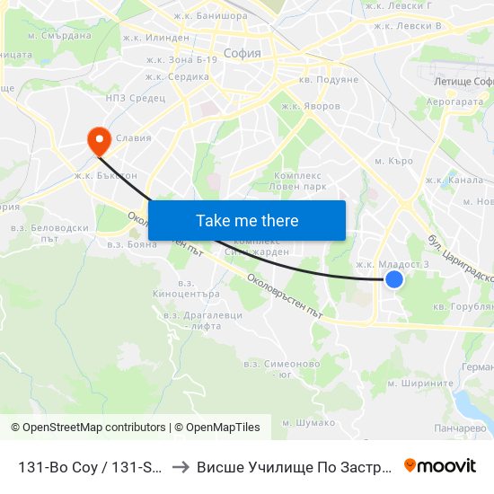 131-Во Соу / 131-St School (0009) to Висше Училище По Застраховане И Финанси map
