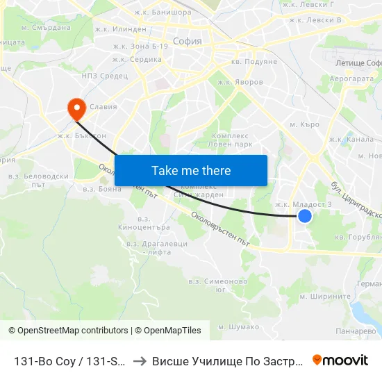 131-Во Соу / 131-St School (0009) to Висше Училище По Застраховане И Финанси map