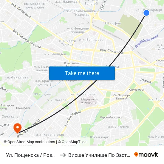 Ул. Пощенска / Poshtenska St. (0046) to Висше Училище По Застраховане И Финанси map