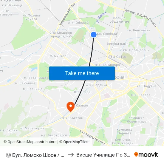 Ⓜ️ Бул. Ломско Шосе / Lomsko Shose Blvd. (0334) to Висше Училище По Застраховане И Финанси map