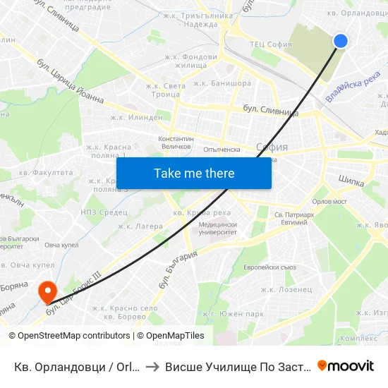 Кв. Орландовци / Orlandovtsi Qr. (0884) to Висше Училище По Застраховане И Финанси map