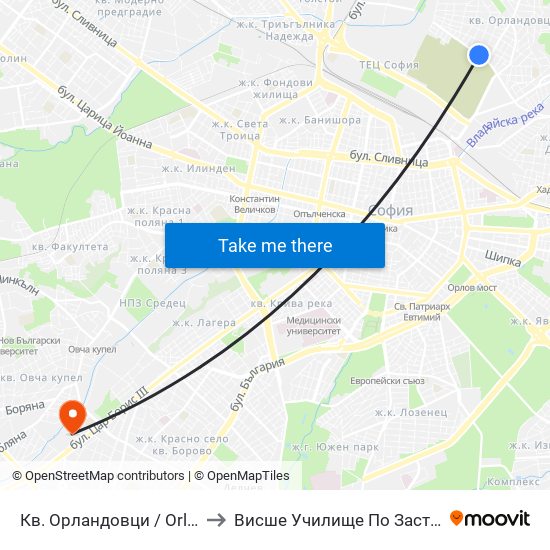 Кв. Орландовци / Orlandovtsi Qr. (0883) to Висше Училище По Застраховане И Финанси map