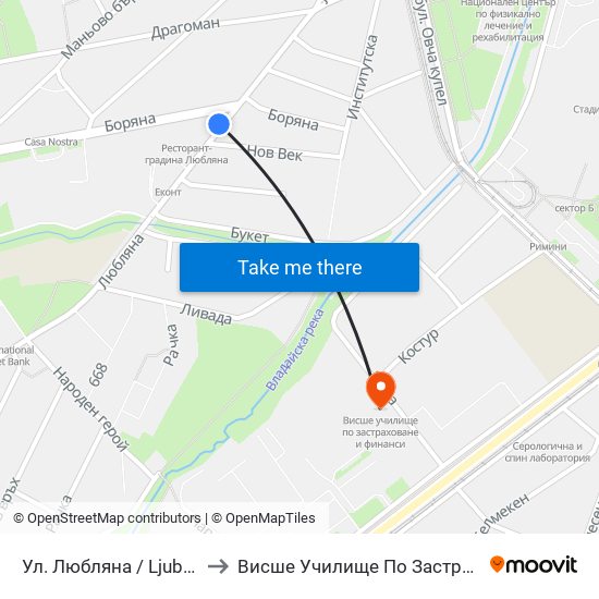 Ул. Любляна / Ljubljana St. (0900) to Висше Училище По Застраховане И Финанси map