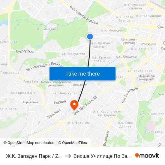 Ж.К. Западен Парк / Zapaden Park Qr. (0620) to Висше Училище По Застраховане И Финанси map