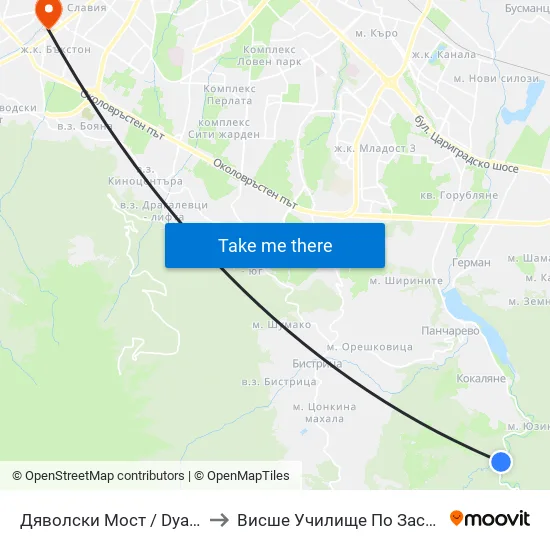 Дяволски Мост / Dyavolski Bridge (0556) to Висше Училище По Застраховане И Финанси map