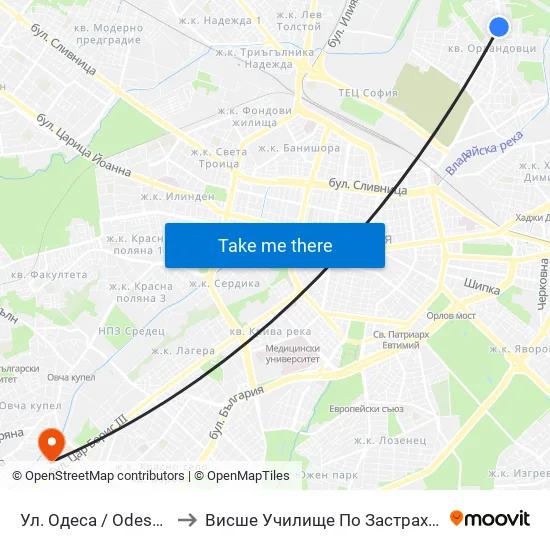 Ул. Одеса / Odessa St. (2356) to Висше Училище По Застраховане И Финанси map