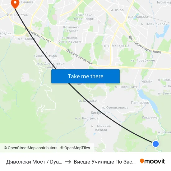 Дяволски Мост / Dyavolski Bridge (0557) to Висше Училище По Застраховане И Финанси map