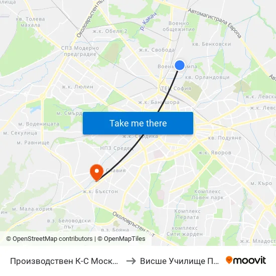 Производствен К-С Москва / Moskva Industrial Complex (0538) to Висше Училище По Застраховане И Финанси map