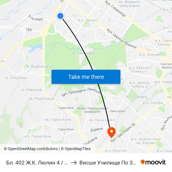 Бл. 402 Ж.К. Люлин 4 / Bl. 402, Lyulin 4 Qr. (0207) to Висше Училище По Застраховане И Финанси map