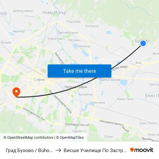 Град Бухово / Buhovo Town (0504) to Висше Училище По Застраховане И Финанси map