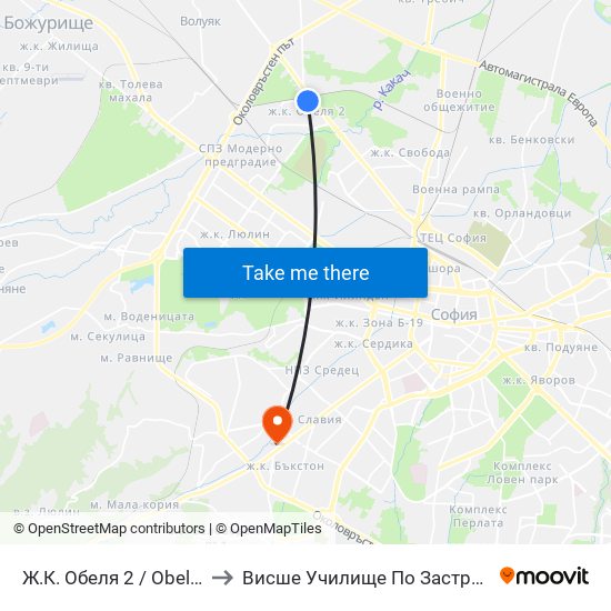 Ж.К. Обеля 2 / Obelya 2 Qr. (0680) to Висше Училище По Застраховане И Финанси map