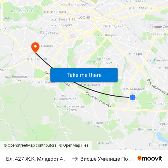 Бл. 427 Ж.К. Младост 4 / Bl. 427, Mladost 4 Qr. (0213) to Висше Училище По Застраховане И Финанси map