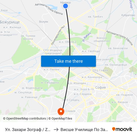 Ул. Захари Зограф / Zahari Zograf St. (2743) to Висше Училище По Застраховане И Финанси map