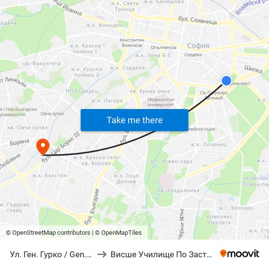 Ул. Ген. Гурко / Gen. Gurko St. (2601) to Висше Училище По Застраховане И Финанси map