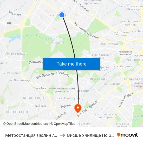 Ⓜ️ Метростанция Люлин / Lyulin Metro Station (1054) to Висше Училище По Застраховане И Финанси map