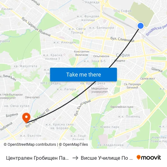 Централен Гробищен Парк / Sofia City Cemetery (1944) to Висше Училище По Застраховане И Финанси map