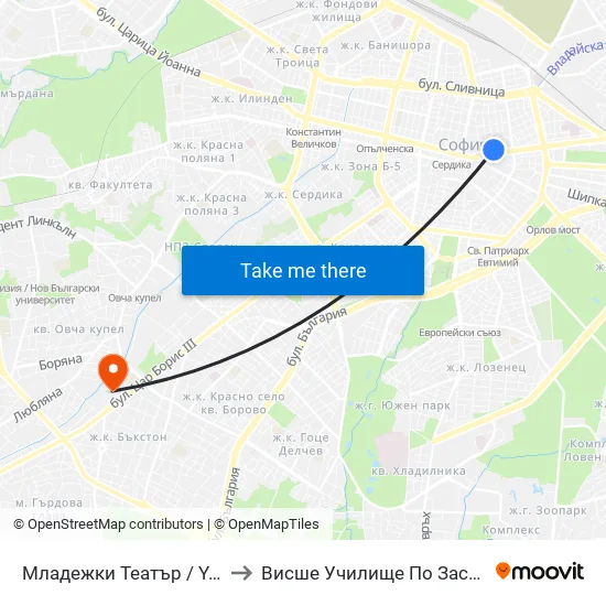 Младежки Театър / Youth Theatre (1074) to Висше Училище По Застраховане И Финанси map