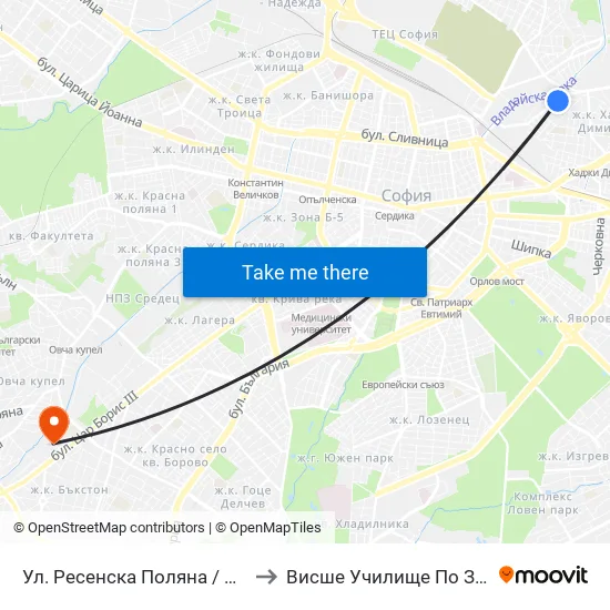 Ул. Ресенска Поляна / Resenska Polyana St. (2157) to Висше Училище По Застраховане И Финанси map