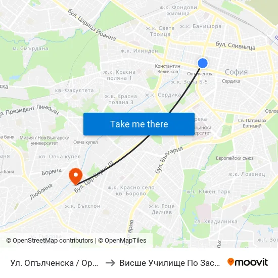 Ул. Опълченска / Opalchenska St. (2083) to Висше Училище По Застраховане И Финанси map