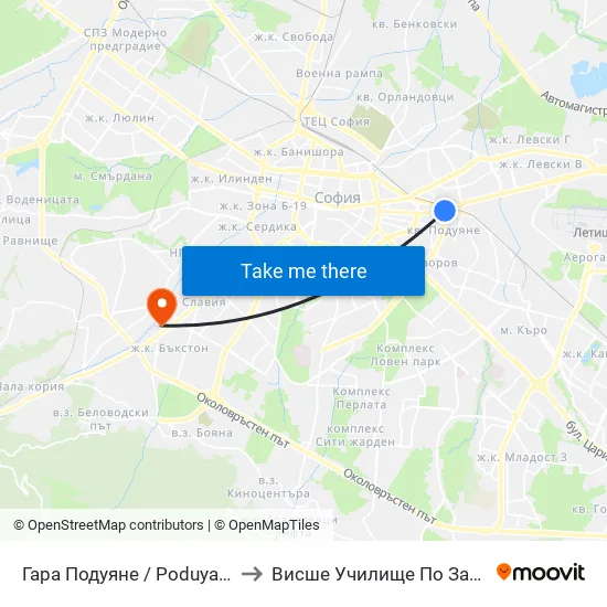 Гара Подуяне / Poduyane Train Station (0472) to Висше Училище По Застраховане И Финанси map