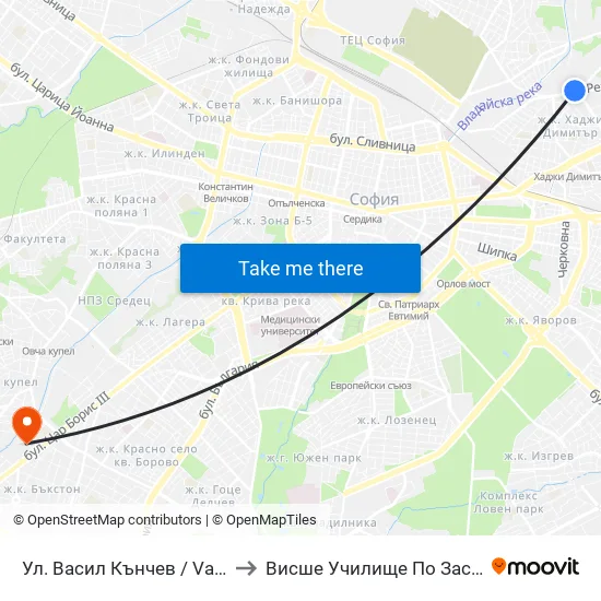 Ул. Васил Кънчев / Vasil Kanchev St. (1861) to Висше Училище По Застраховане И Финанси map