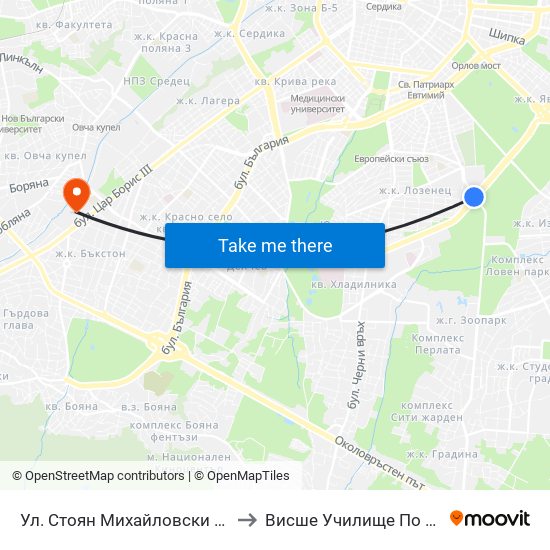 Ул. Стоян Михайловски / Stoyan Mihaylovski St. (2190) to Висше Училище По Застраховане И Финанси map