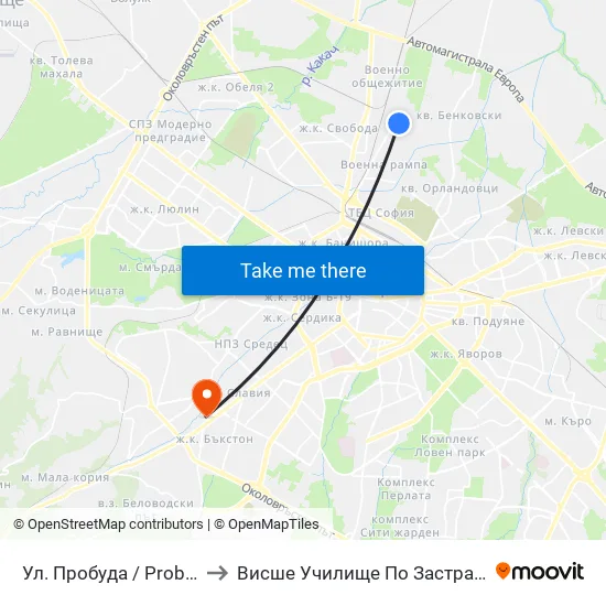 Ул. Пробуда / Probuda St. (2139) to Висше Училище По Застраховане И Финанси map