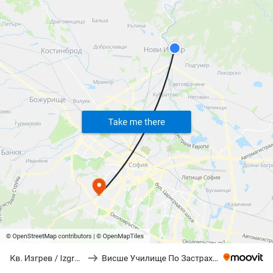 Кв. Изгрев / Izgrev Qr. (0846) to Висше Училище По Застраховане И Финанси map