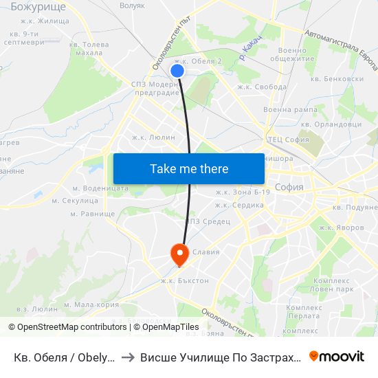 Кв. Обеля / Obelya Qr. (0874) to Висше Училище По Застраховане И Финанси map