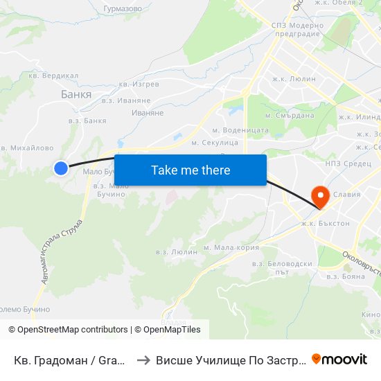 Кв. Градоман / Gradoman Qr. (0832) to Висше Училище По Застраховане И Финанси map