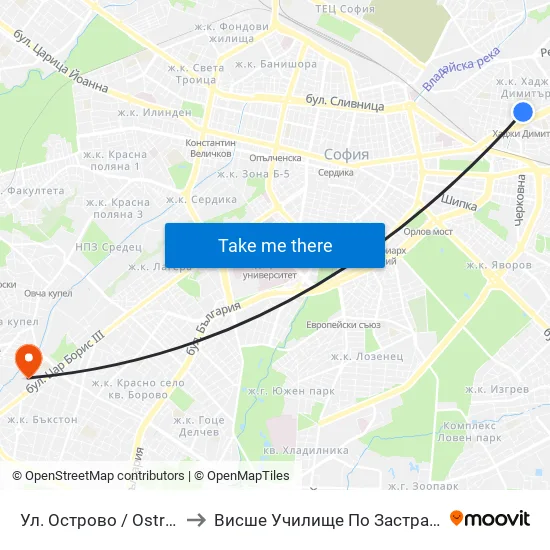 Ул. Острово / Ostrovo St. (2100) to Висше Училище По Застраховане И Финанси map