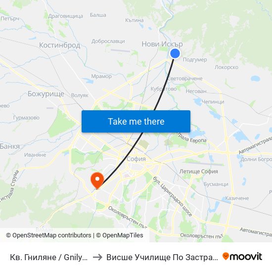 Кв. Гниляне / Gnilyane Qr. (0827) to Висше Училище По Застраховане И Финанси map