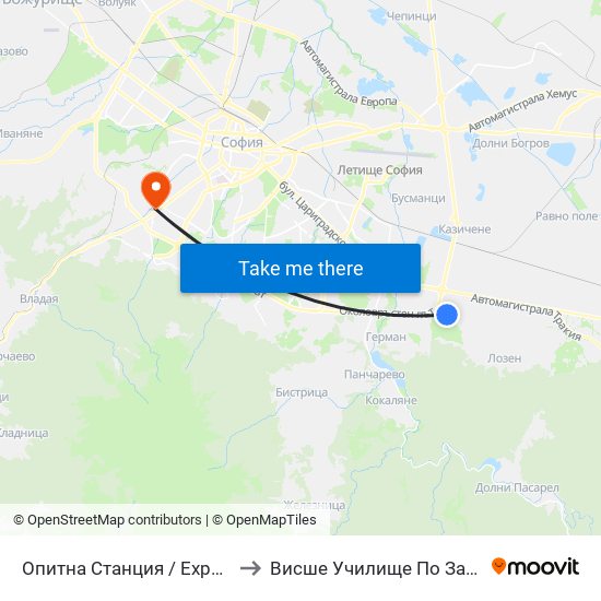 Опитна Станция / Experimental Station (1202) to Висше Училище По Застраховане И Финанси map
