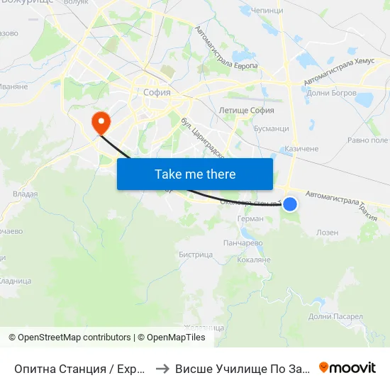 Опитна Станция / Experimental Station (1202) to Висше Училище По Застраховане И Финанси map
