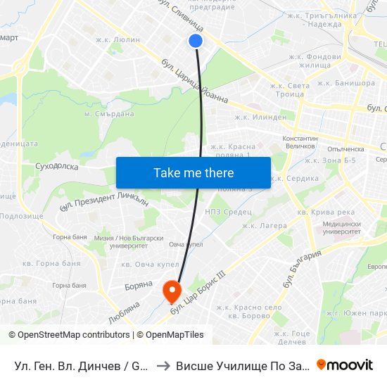 Ул. Ген. Вл. Динчев / Gen. Vl. Dinchev St. (1892) to Висше Училище По Застраховане И Финанси map