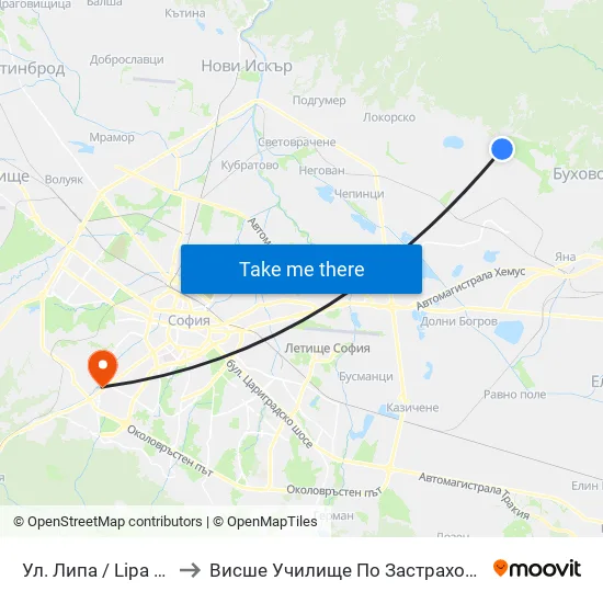 Ул. Липа / Lipa St. (2534) to Висше Училище По Застраховане И Финанси map